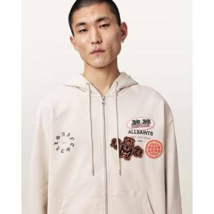 AllSaints Patcher Zip Up Cotton Hoodie